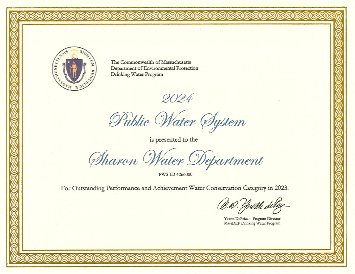 Sharon Water Division Outstanding Performance and Achievement Water Conservation Award for 2023 5.9.24